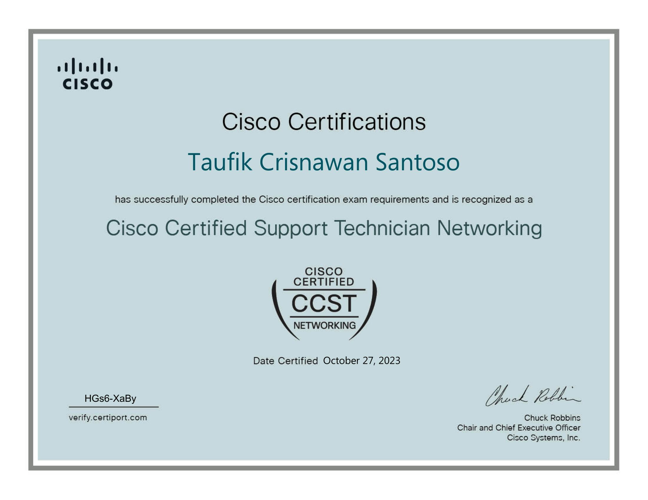 Cisco Certified Support Technician - Networking (CCST) - Cisco certificate