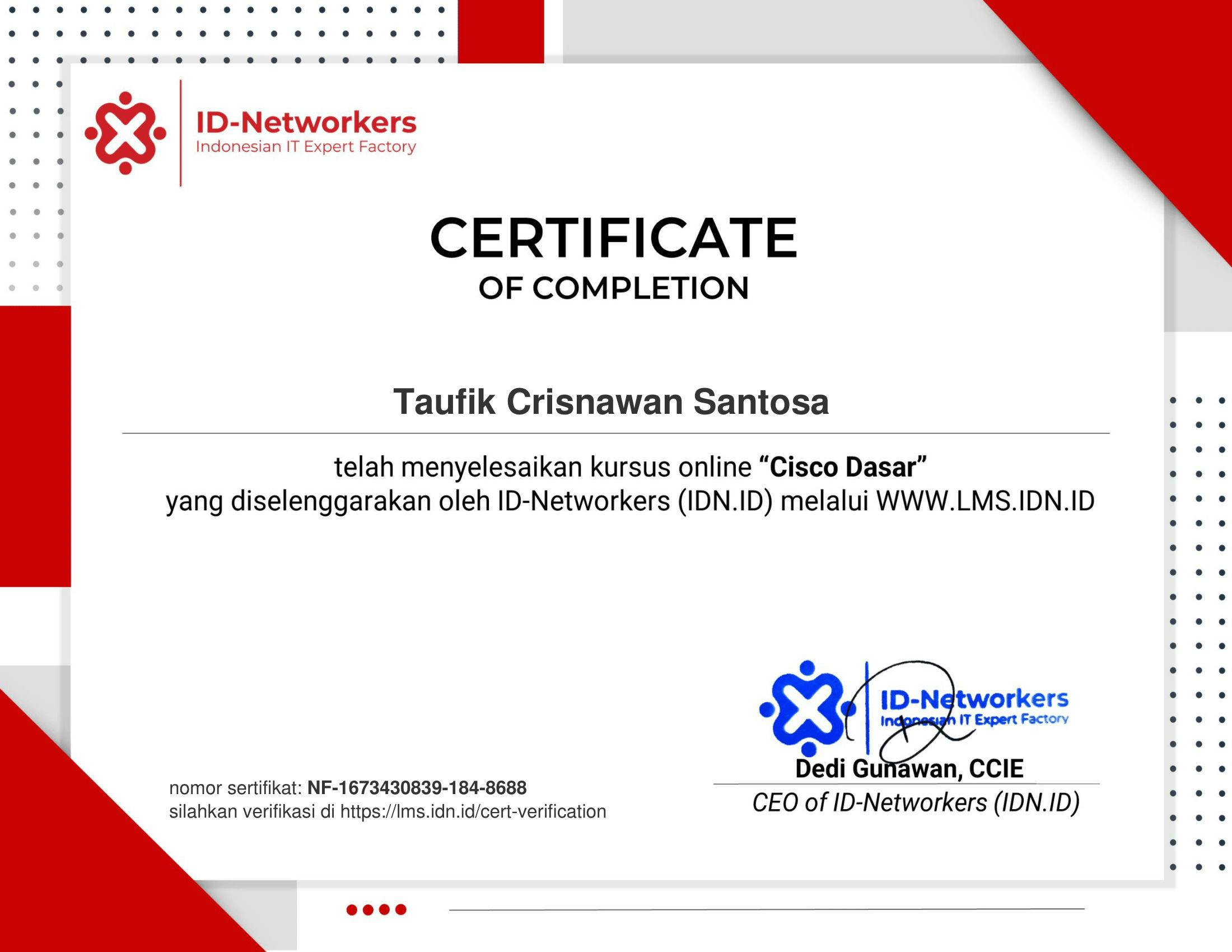 Cisco Dasar - ID Networkers certificate