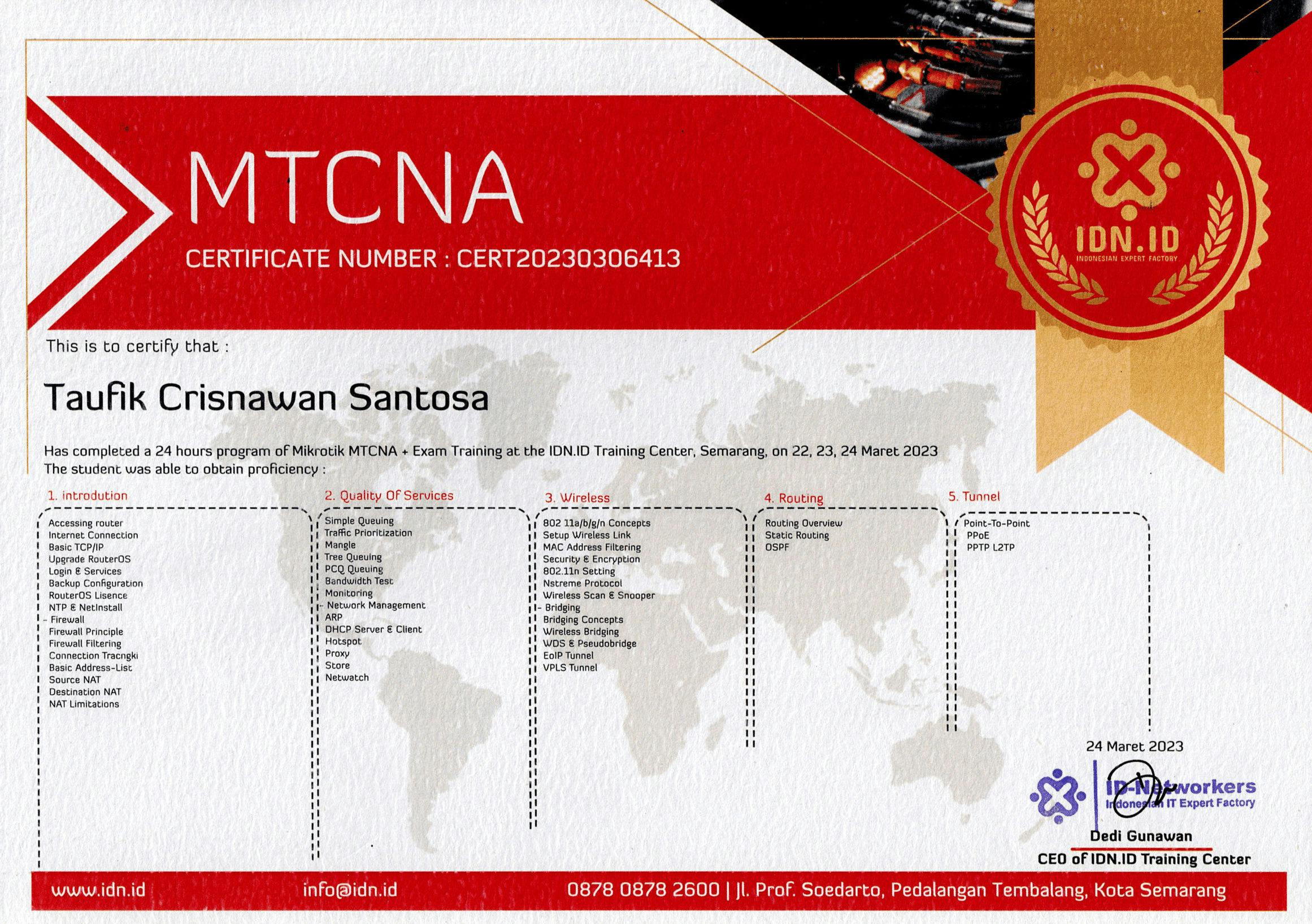 MikroTik Certified Network Associate (MTCNA) - ID Networkers certificate