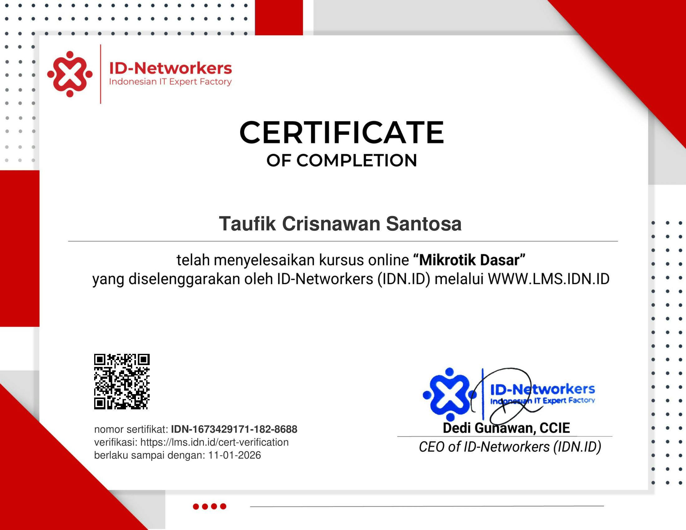 Mikrotik Dasar - ID Networkers certificate