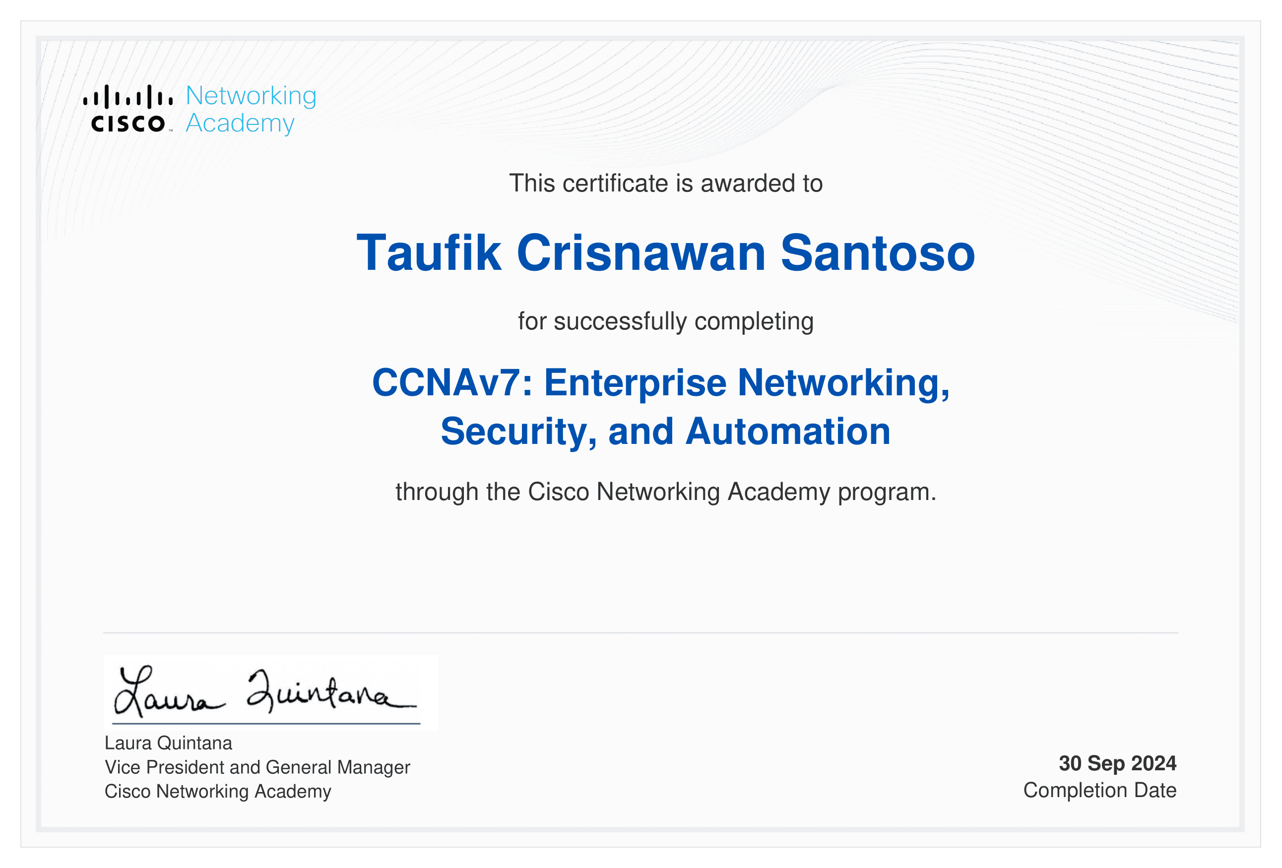 CCNAv7: Enterprise Networking, Security, and Automation - Cisco certificate