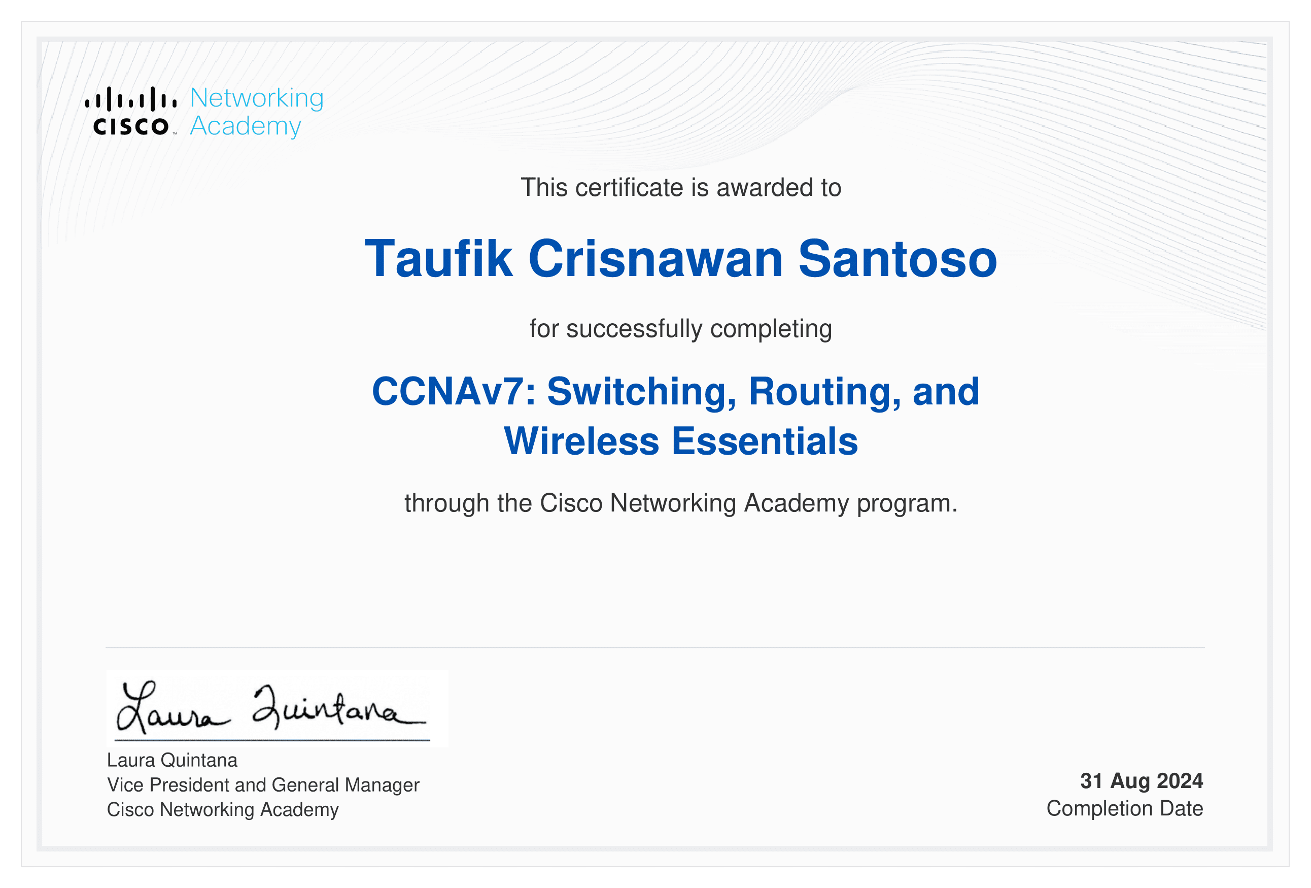 CCNAv7: Switching, Routing, and Wireless Essentials - Cisco certificate